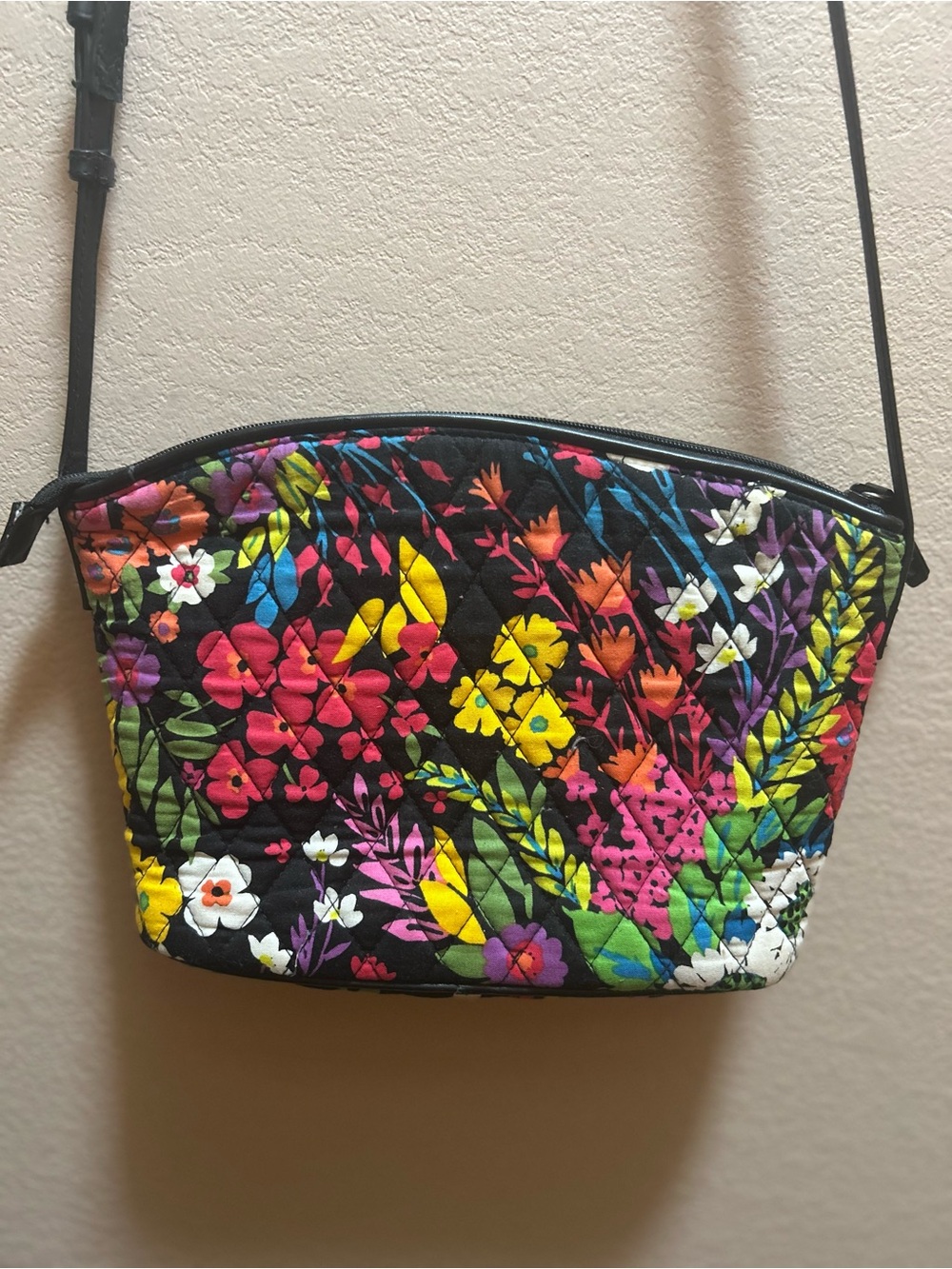 Vera Bradley Black Quilted Crossbody in Field of Flowers Print